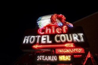 Chief Hotel Court, old neon sign, Boneyard, Neon Museum, Las Vegas, Nevada, USA, North America