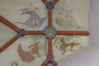 South aisle, frescoes in the west bay, evangelist symbols Church of St., Church of St., St., St.,