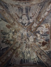 Italy S-Tyrol Taufers St Johann vault paintings. The largely preserved Romanesque frescoes in the