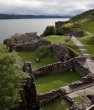 View from Tower House to the ruins of the Great Hall on the left, Loch Ness in the background