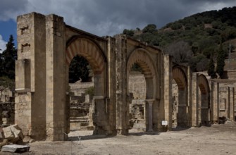 Medina Azahara, ruins of the palace city. Large portal complex on the parade ground