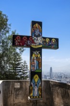 Way of the Cross up to Cerro San Cristobal, view of the financial centre, Santiago de Chile, Chile,