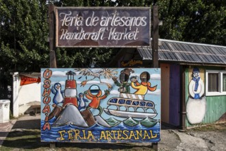 Photo background for tourists at the craft market in Ushuaia, Argentina, South America