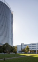 Schürmann-Bau, headquarters of the Deutsche Welle broadcaster, on the left the Posttower