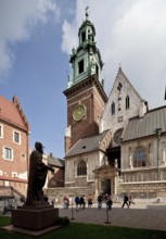 Wawel Cathedral, west gable and north-west tower, monument to Pope John Paul II on the left, St.,