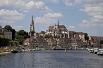 Auxerre, Burgundy former abbey church St-Germain 70298 distant view from south over the Yonne river