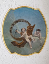 Hall on the upper floor, ceiling fresco with two putti and zodiac signs