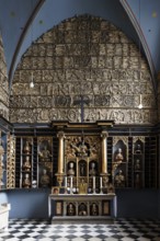 Golden chamber with reliquaries after restoration with historical colour scheme (blue), view to the