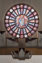 Chancel with Marian rosette, stained glass window by Ernst Jansen-Winkeln, St., Sankt, Saint