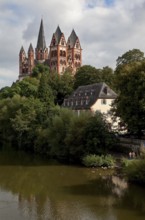 Limburg an der Lahn, Cathedral, view from north-west with reflection in the Lahn, St., Sankt, Saint