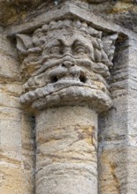 Sherborne Abbey, south portal, impost zone, capital with leaf mask