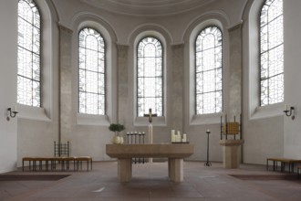 Built in 1830 by Georg Moller, rebuilt 1949-1953, view into the chancel, St., Sankt, Saint