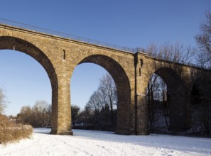 Winter landscape with disused railway bridge of the Vennbahn