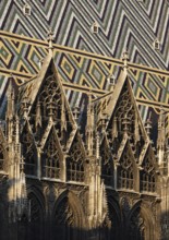 Wimperge and coloured roof tiles on the south side, St., Sankt, Saint