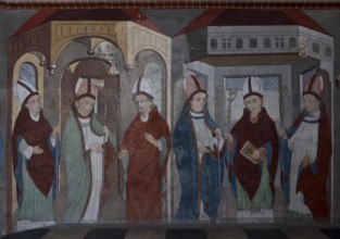 Wall painting in the choir from left: Bishops Rudolf, Lutho von Baldersheim, Christian, Heinrich,