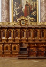 South choir stalls. Baroque monastery church from 1766, St., Sankt, Saint