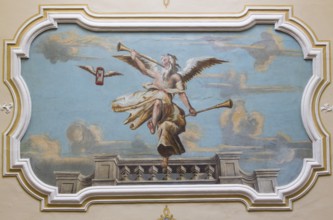 Staircase, ceiling painting: angel with trumpet and flying hourglass