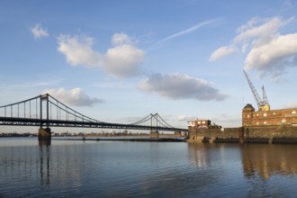 Krefeld-Ürdingen, Rhine harbour, warehouses and Rhine bridge