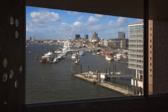 Hamburg, Elbphilharmonie, foyer called Plaza, view of the harbour from the west window of the