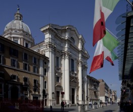 Dome and façade facing Via del Corso, national flag of Italy, Flag of Italy, St., Saint, Saint