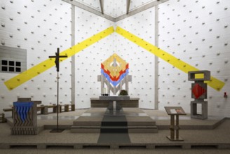 1966-1967 by Joachim G. Hanke, chancel with illusory perspective effect, St., Sankt, Saint