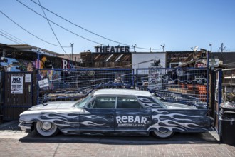 Old Chevrolet at the entrance to the Rebar, theatre, bar, restaurant, Arts District, Las Vegas,