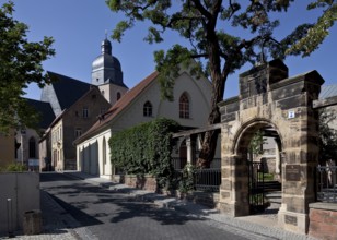 Garden portal and Luther-Armenschule, behind the church of St Peter and Paul, St, Sankt, Saint