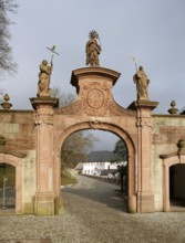 Baroque gateway, crowned by the patron saints of the abbey, St., Sankt, Saint