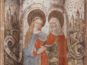 Fresco on the 2nd northern pillar, Visitation 1472, detail, St., Saint, Saint