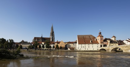 View from the north across the Danube, the stone bridge on the right, St., Sankt, Saint