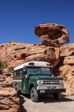 Motorhome at Atlatl Rock Campground, Valley of Fire State Park, Nevada, USA, North America