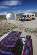 Motorhome in front of the E.T. Fresh Jerky Shop, Extraterrestrial Highway, Rachel, Nevada, USA,