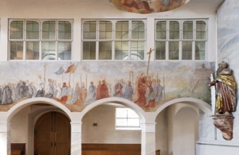 Pilgrimage procession at the organ loft, depiction of Reute Abbey on the right