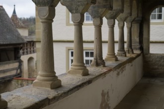 Historic battlements at Comburg Castle, Benedictine monastery, Way of St James, pilgrimage,