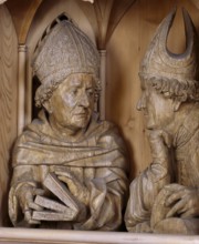 High altar from 1498, predella, Church Fathers Ambrose and Augustine in dialogue, St., Saint, Saint