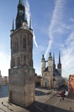 Halle (S) market square. Market church from east-north-east left Red Tower, St., Saint, Saint