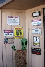 Signs with aliens, Rachel, Extraterrestrial Highway, Nevada, USA, North America