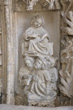 Main portal, vaulted figures of 12-year-old Jesus, St., Saint, Saint