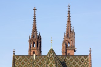 Basel, Minster (Basler Münster), view from east to the two towers