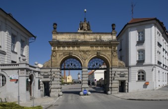 Czech Rep Plzen/Pilsen Urquell brewery anniversary gate. From 1892