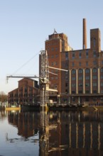 View of the south side, Werhahn mill with grain crane