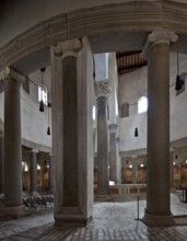 View into the centre room with half-clad column