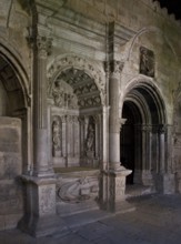 East wing cloister, mural tomb and portal to the Capilla Santa Barbara, St., St., Saint