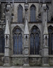 North façade of the three western nave bays with buttressed canopies restored in 2011, St., Sankt,