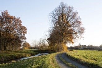 In the background the Bliesheim church, St., Sankt, Saint