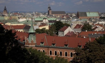 View from Wawel in north direction, left town hall tower, centre St Marien, right Dominican church,