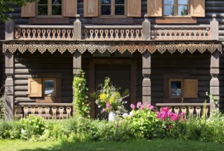 Half-timbered house with front log facade, built 1825-1827 based on a drawing by Carlo Rossi,