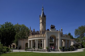 Orangery in front around 1850 by F. A. Stüler, main tower above