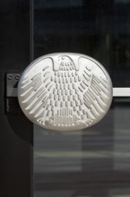 Bundeshaus Bonn, former plenary hall of the German Bundestag, door handle with federal eagle Fette