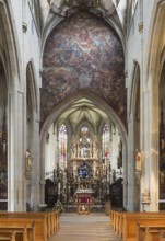 Überlingen, parish church of St Nicholas, view to the east, wall above the choir arch with fresco